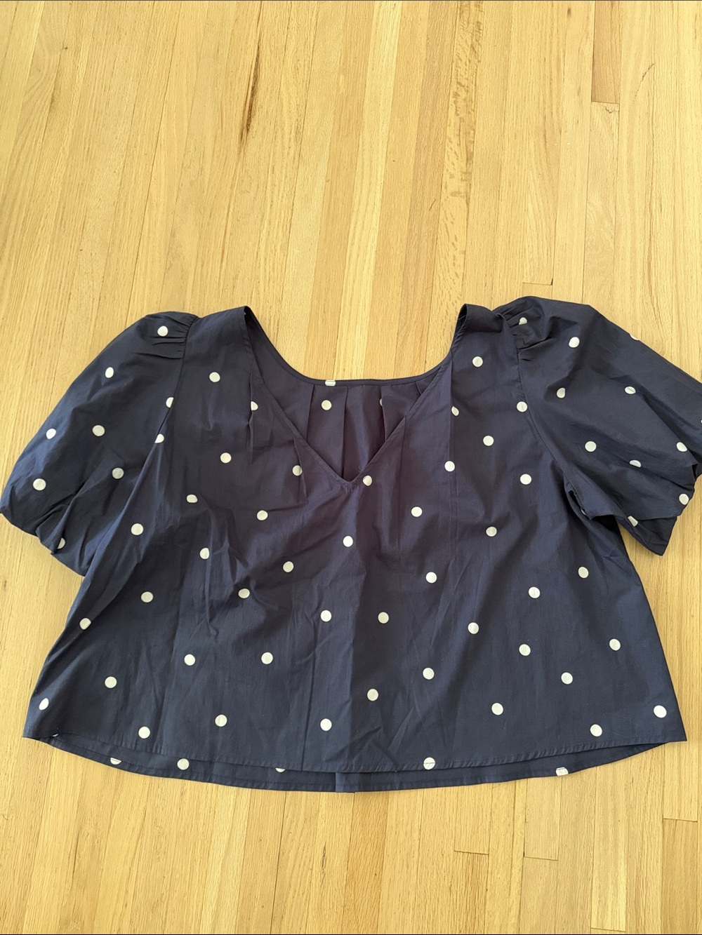 Anthropologie Maeve Navy Polka Dot Puff Sleeve Top - XL REVERSIBLE - Picture 10 of 11
